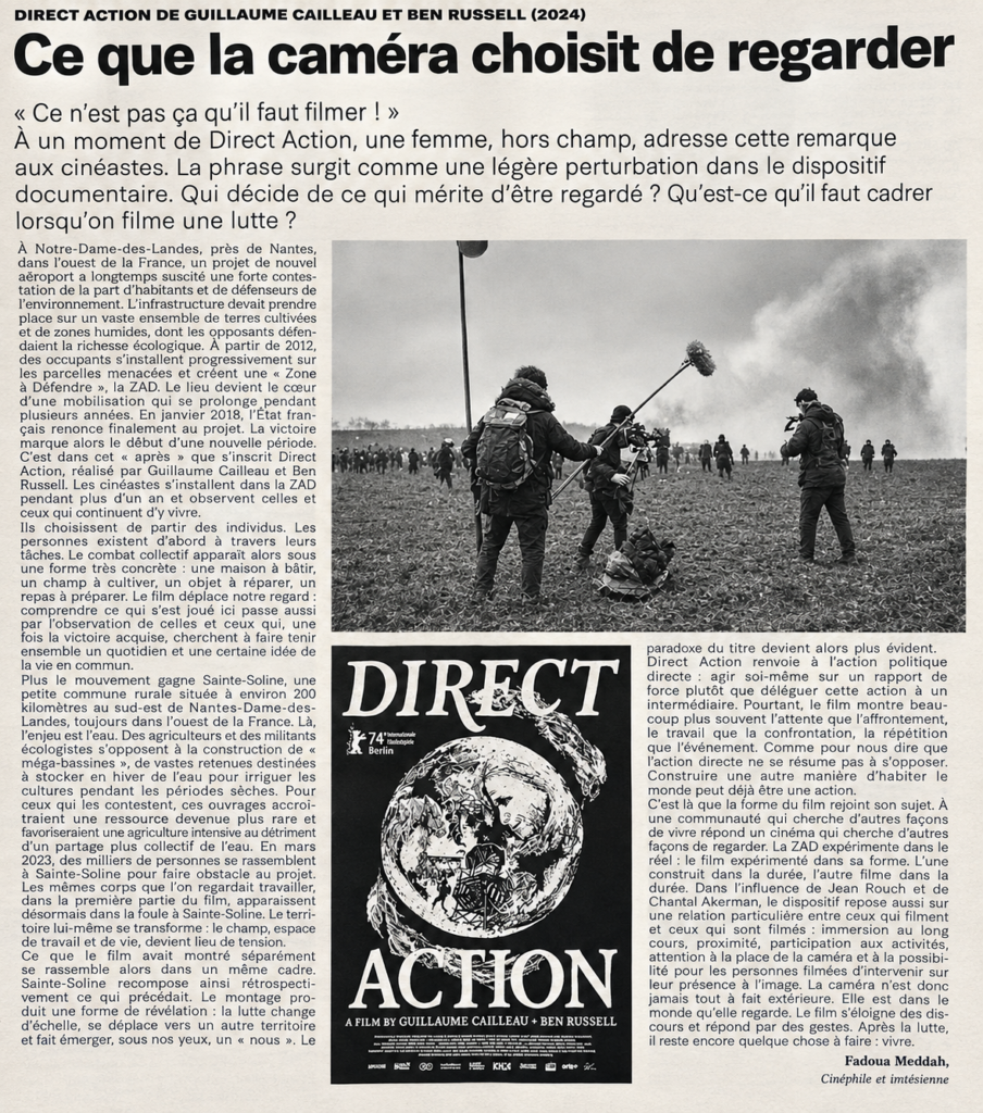 Coupure-LA-PRESSE-Article-autour-du-film-Direct Action réalisé par Guillaume Cailleau et Ben Russell-Fadoua-Medallel-Cinephile-tunisienne